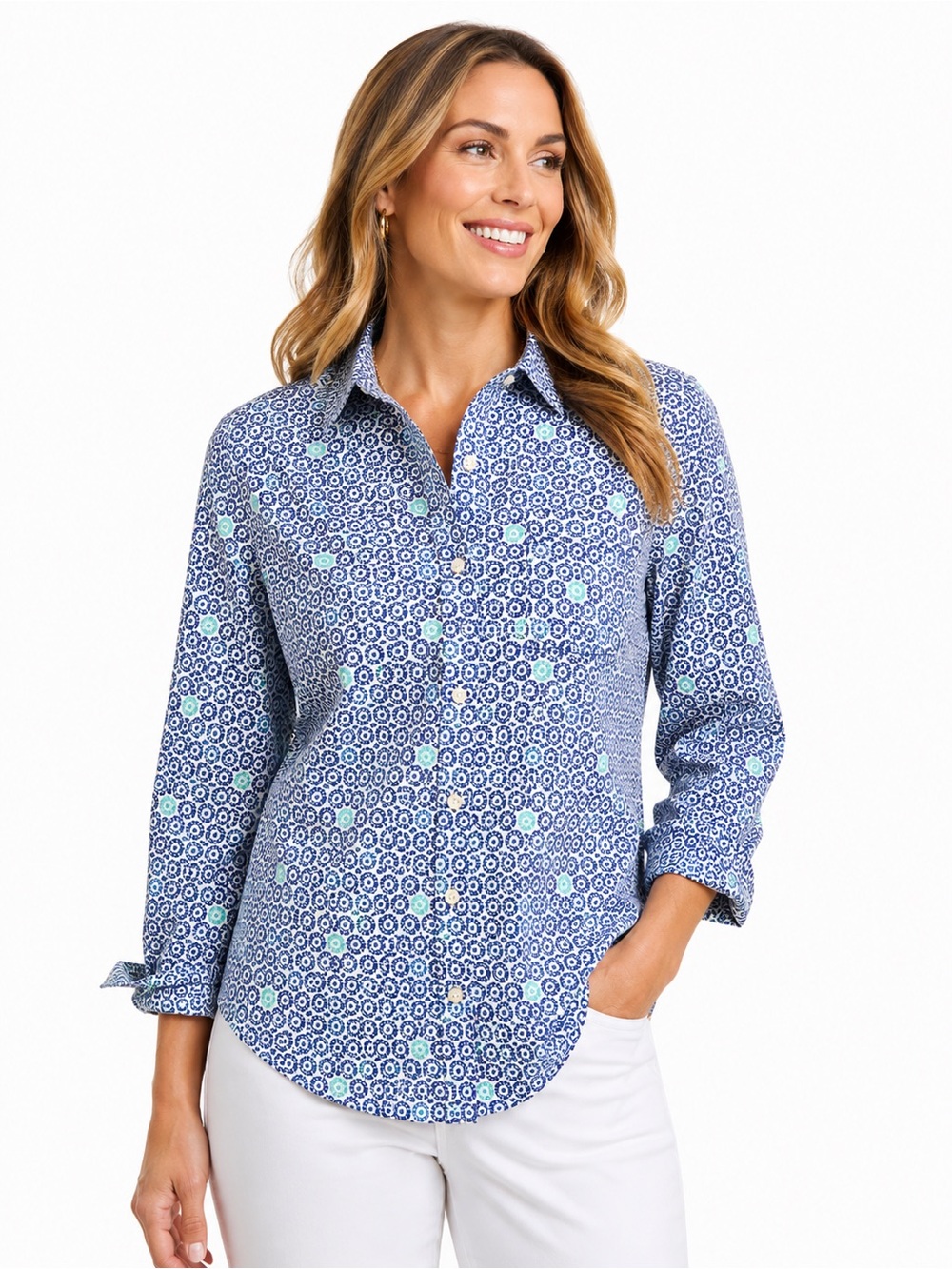 Vineyard Vines Blue Geometric Cotton Button Down Shirt Textured Size 16 NWOT